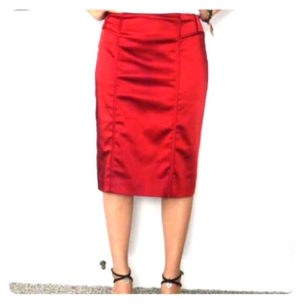 Red Shiny Pencil Skirt with Back Slit