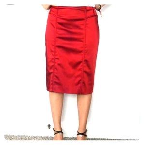 Red Shiny Pencil Skirt with Back Slit