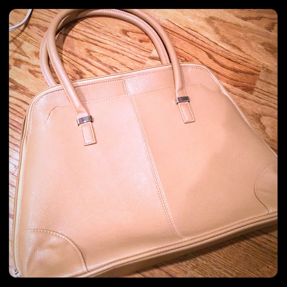 Beige faux leather tote bag. Never used.