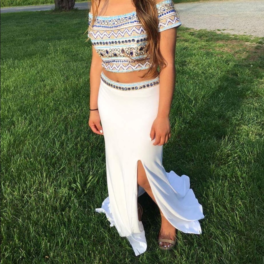 Alyce Paris white 2 piece prom dress