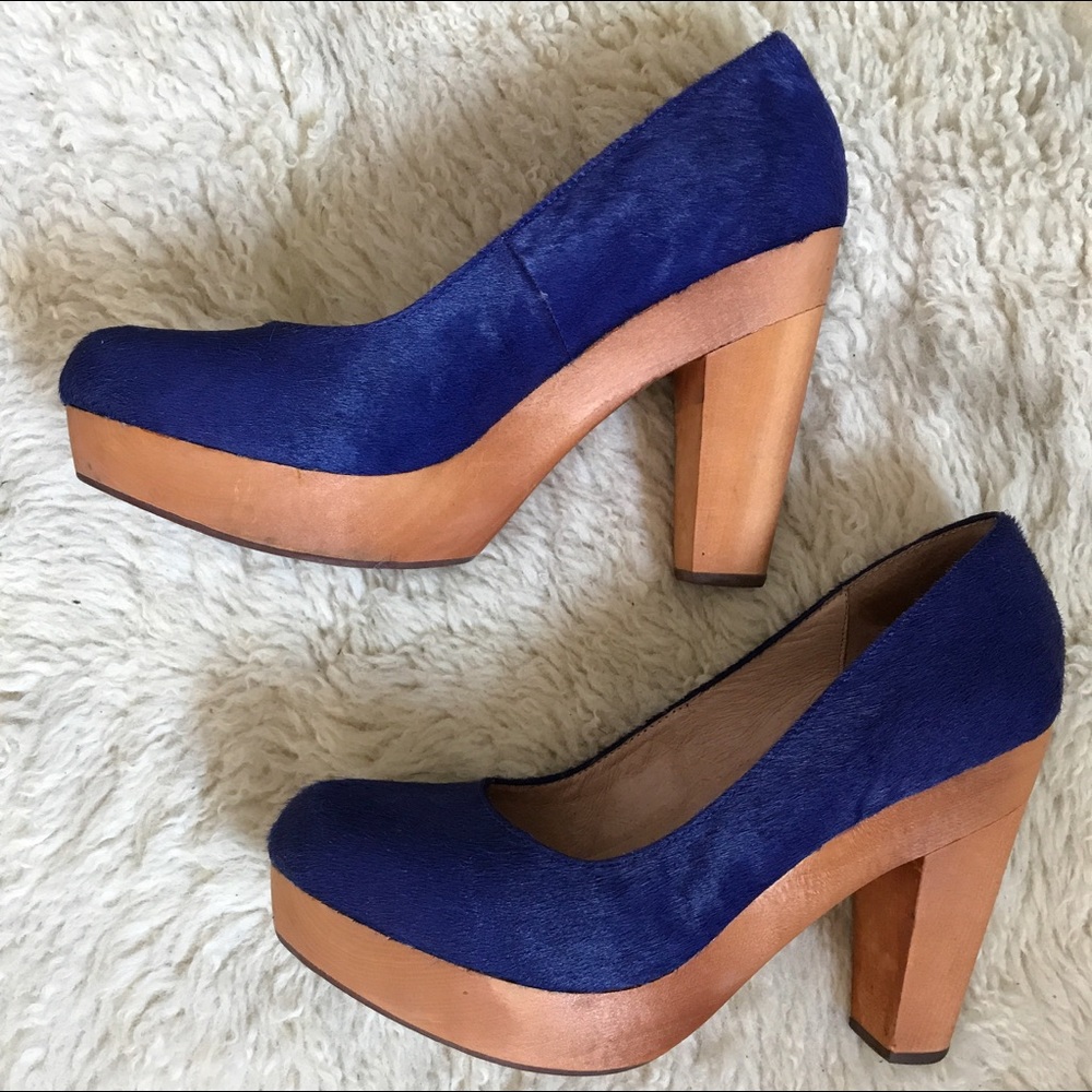 FIEL pony hair/wood platform heels