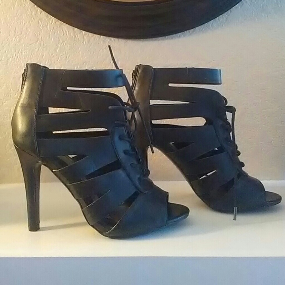 Black lace up heels with zipper on back!