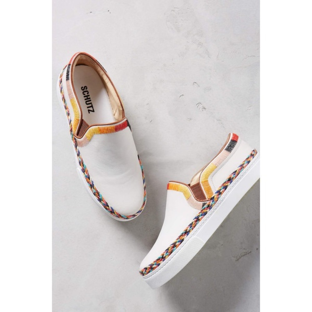 Adorable embroidered slip on sneakers from Anthro