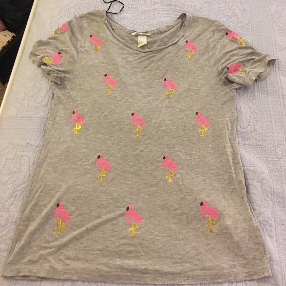 HM flamingo sequined shirt