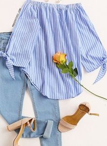 Red & White stripped off the shoulder button down