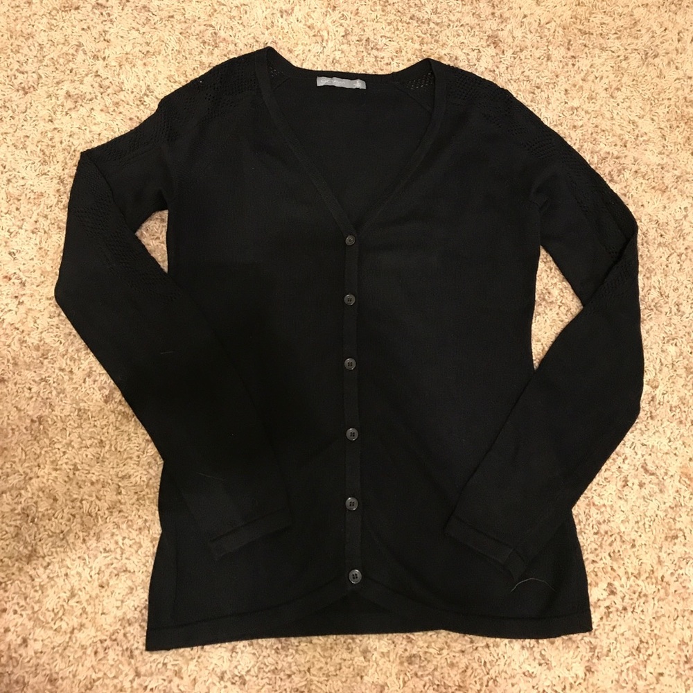 Octavia black button cardigan, mesh sleeve insert