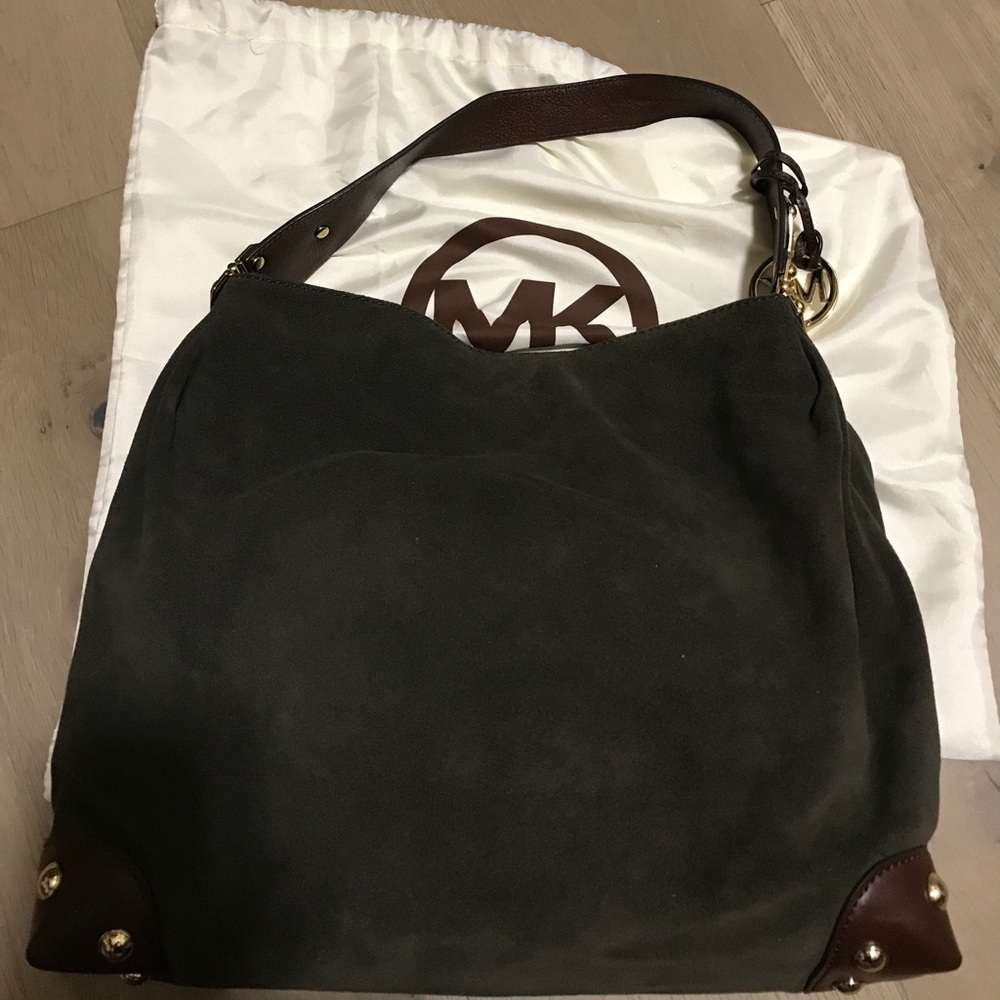 Michael Kors dark green suede purse
