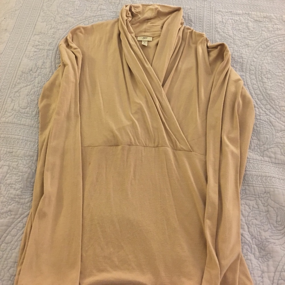 J. Jill tan jersey faux wrap top