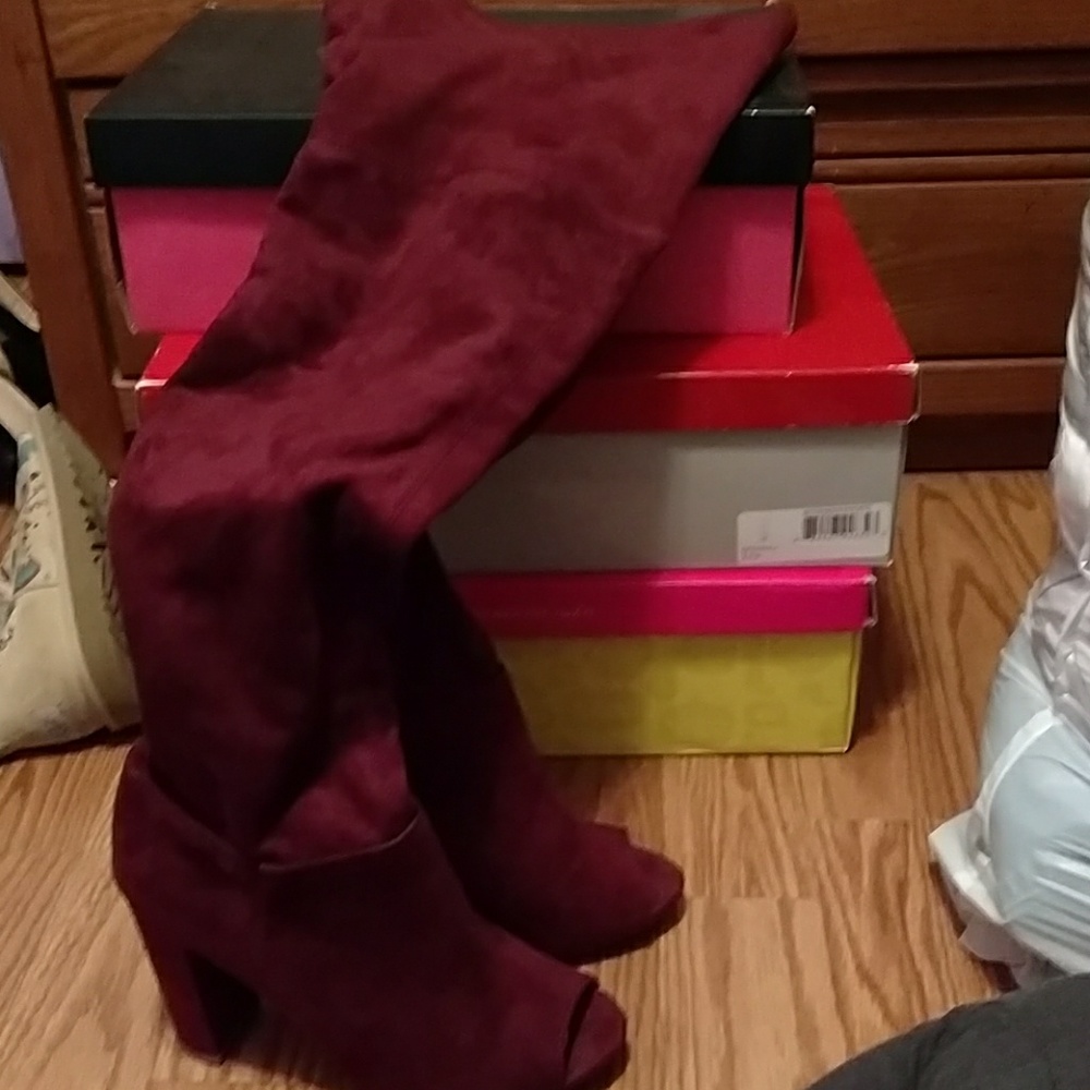 Burgendy over the knee boots