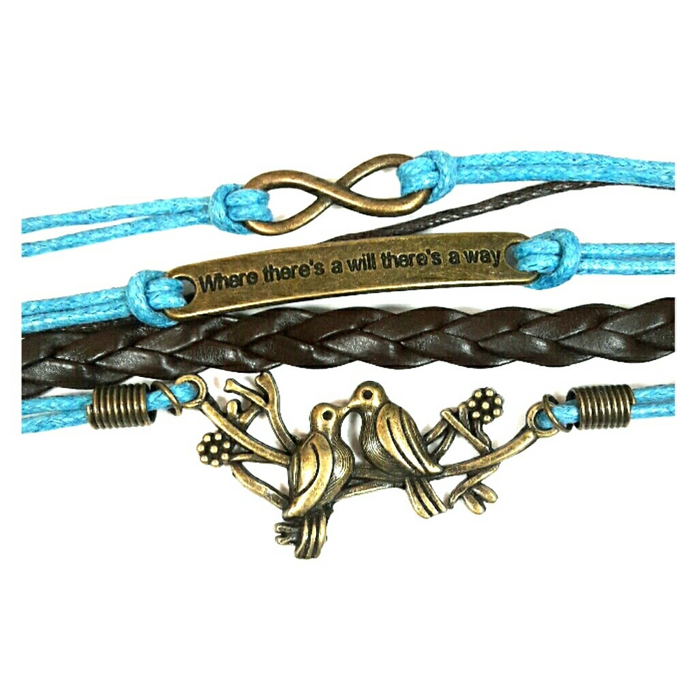 Turquoise and Brown Layered Charm Bracelet