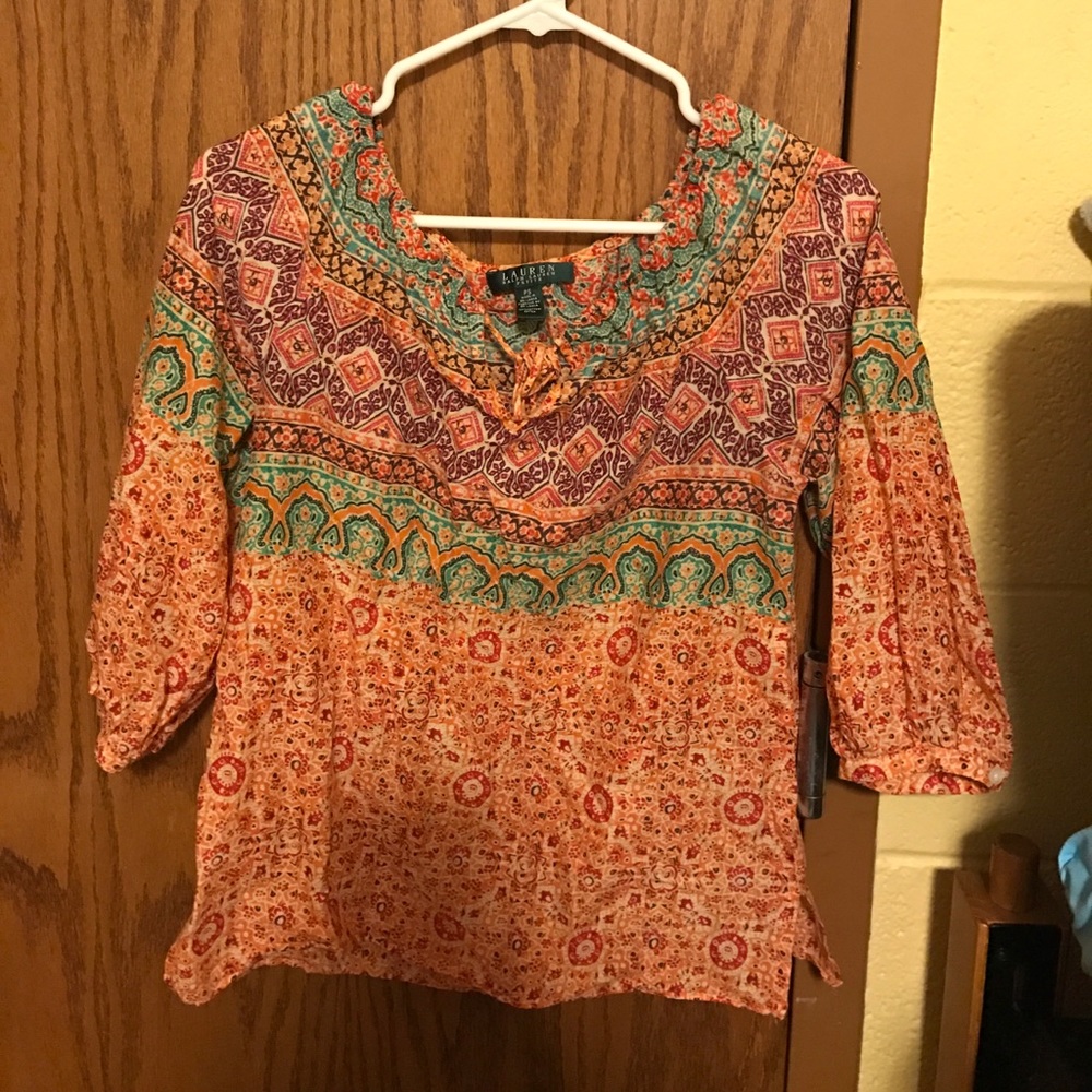 Patterned 3/4 sleeve blouse