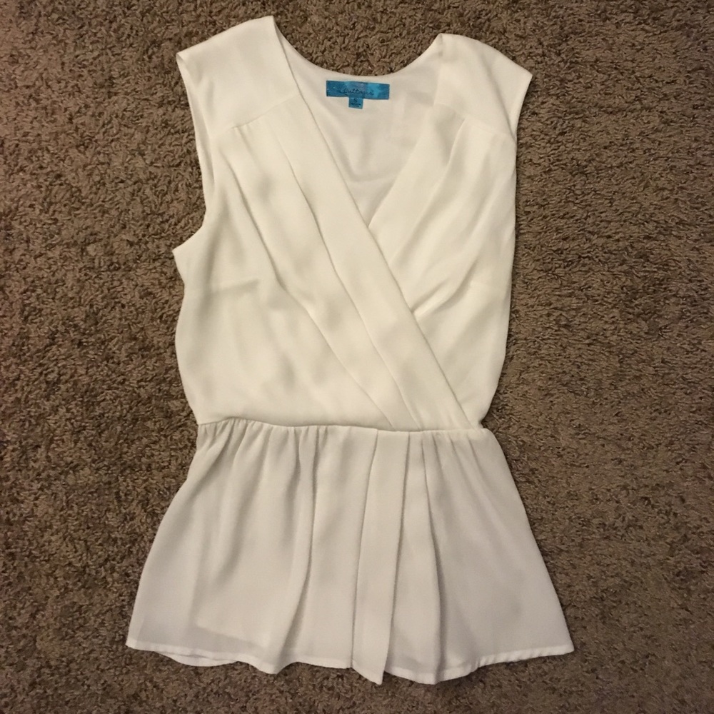 White faux wrap sleeveless blouse