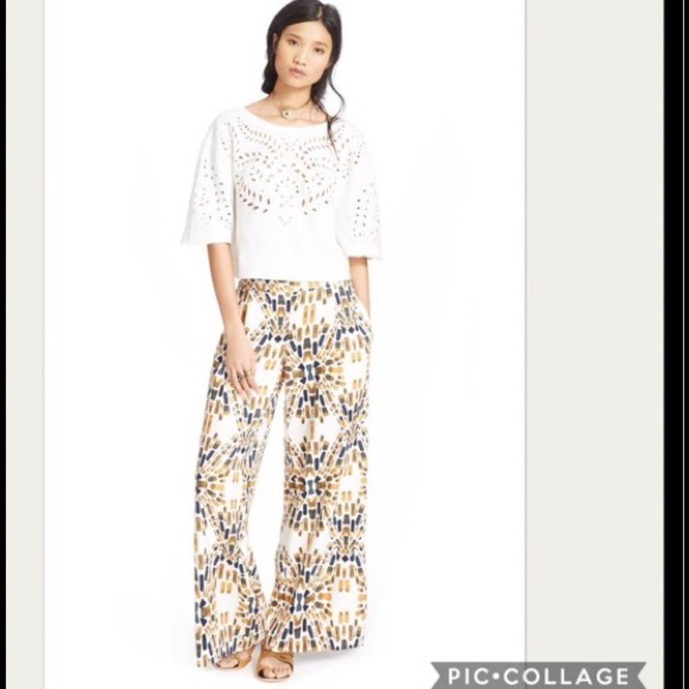 NWT Free People Over Under Ivory Printed Pants - Picture 2 of 7