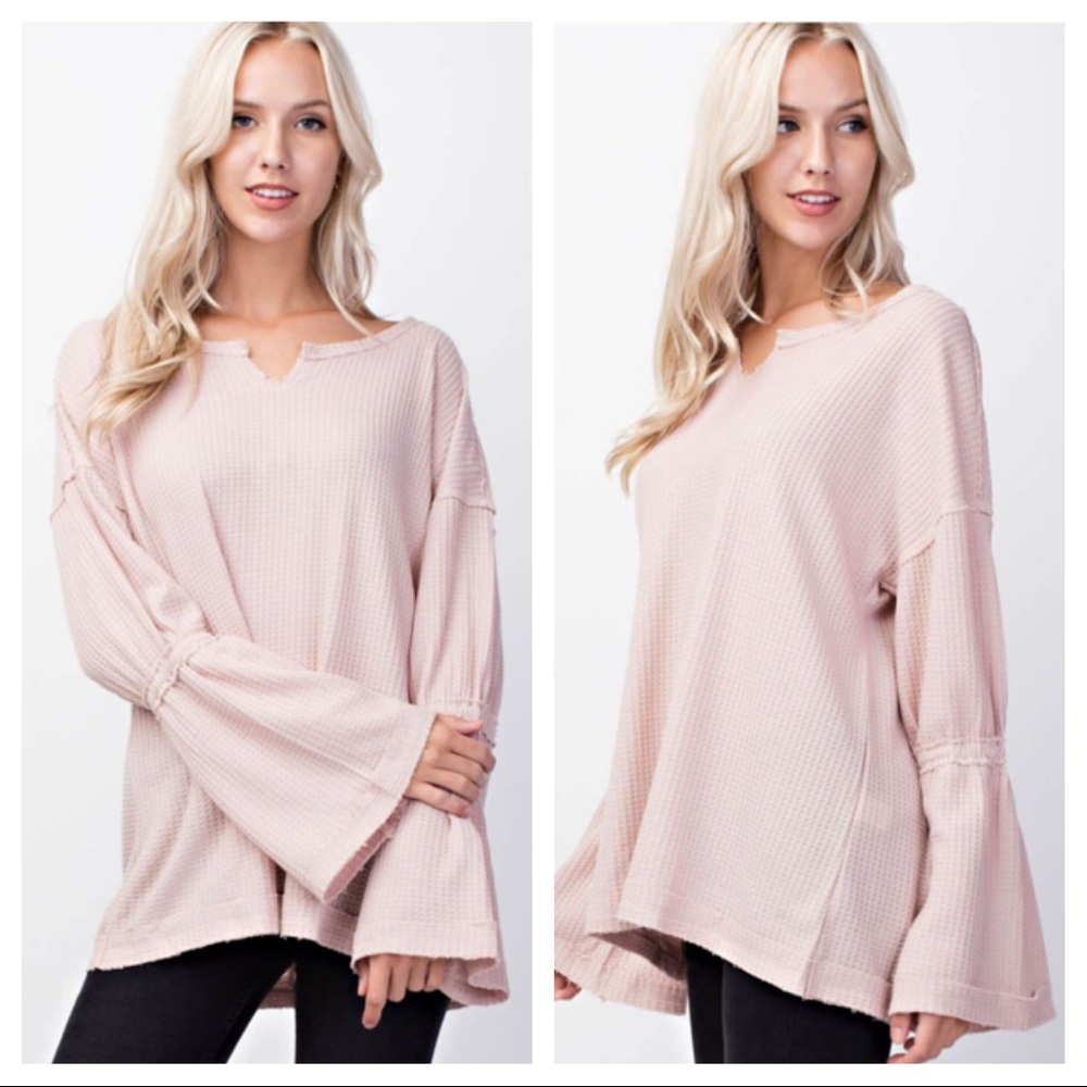 • SALE! • Pale Rose Waffle Knit Bell Sleeve