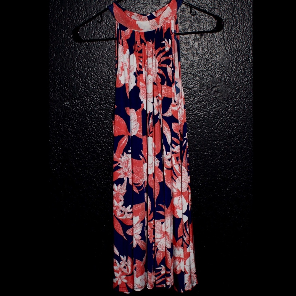 Coral floral halter dress