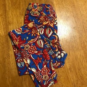Red, yellow & blue floral Lularoe leggings o/s