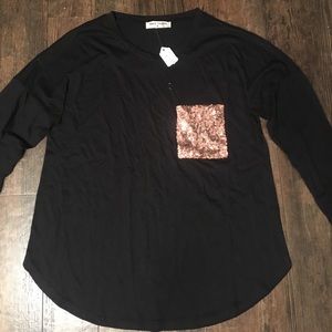 Black Long Sleeve with Rose Gold Sequin Pocket