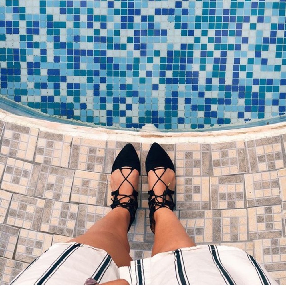 Black Strappy Lace Up Flats with Zipper