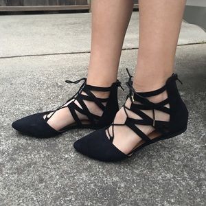 Black Strappy Lace Up Flats with Zipper Black Strappy Lace Up Flats with Zipper