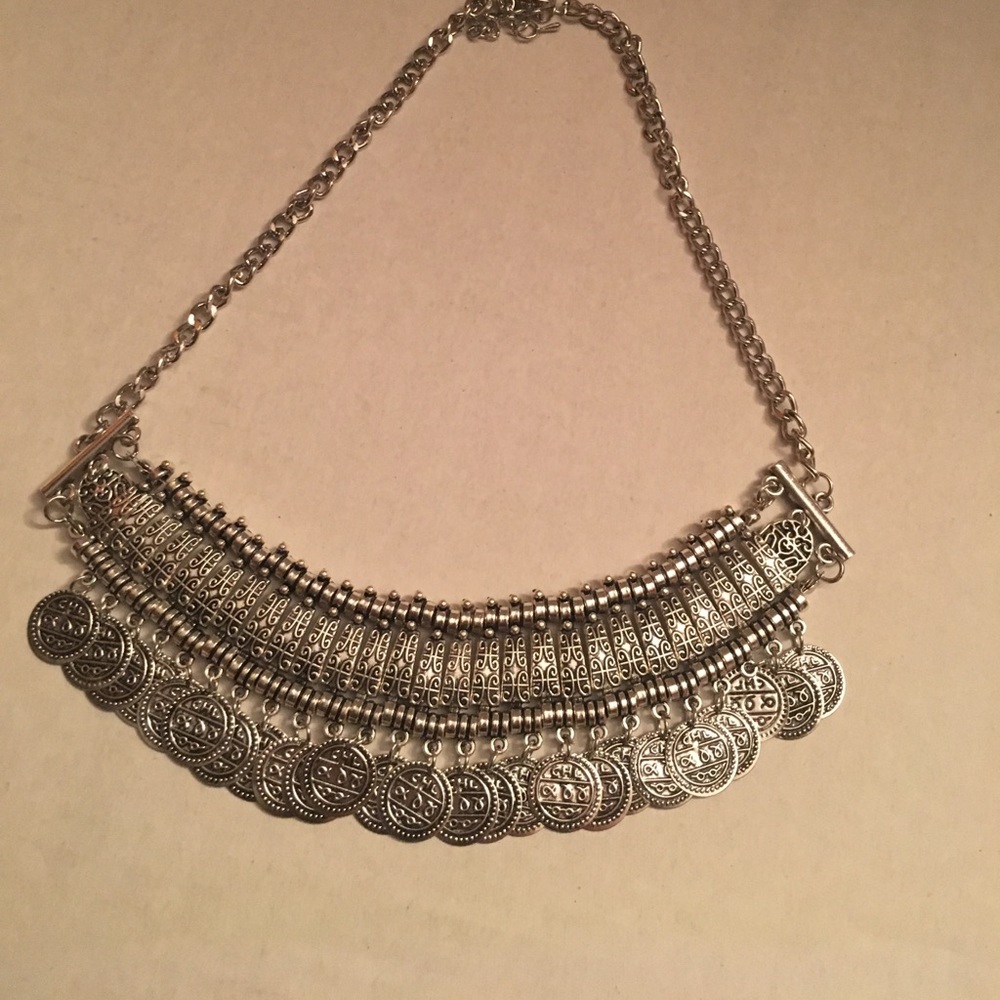 Boho Silver Coin Necklace