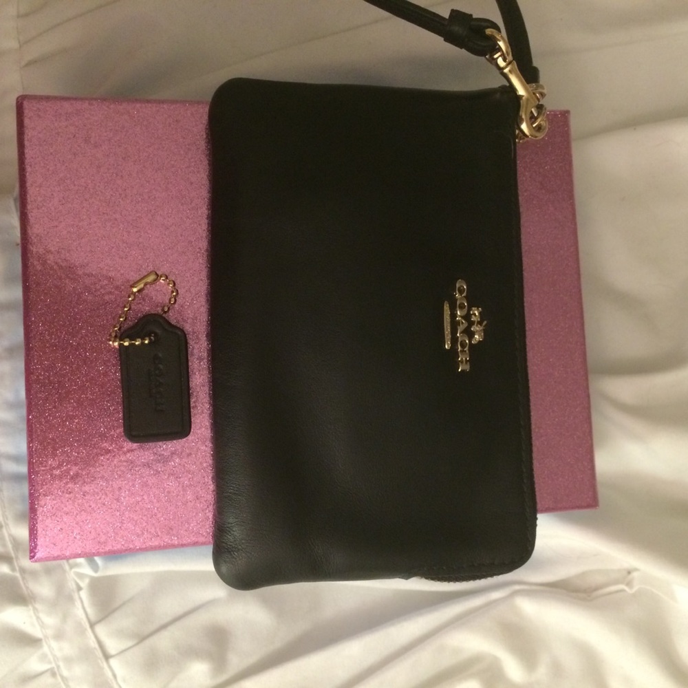 Coach black leather wristlet