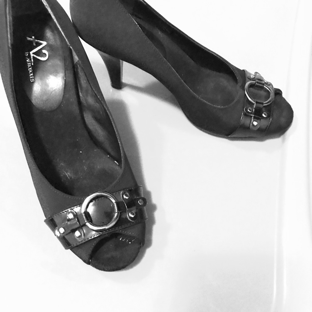 Black size 7.5 open toe heels
