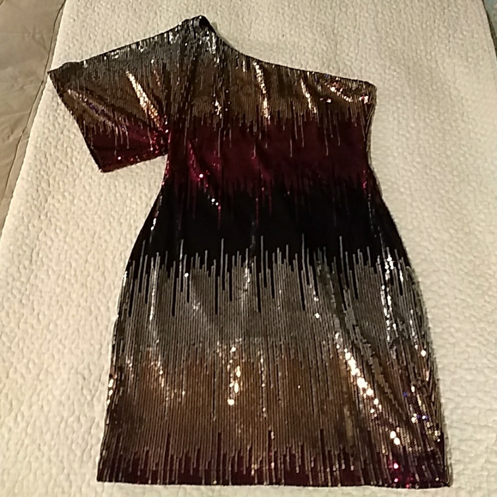 Asymmetrical Stretchy Sequin Dress