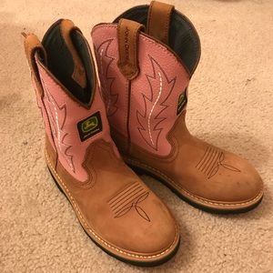 John Deere Little Girls Pink Cow Girl Boots