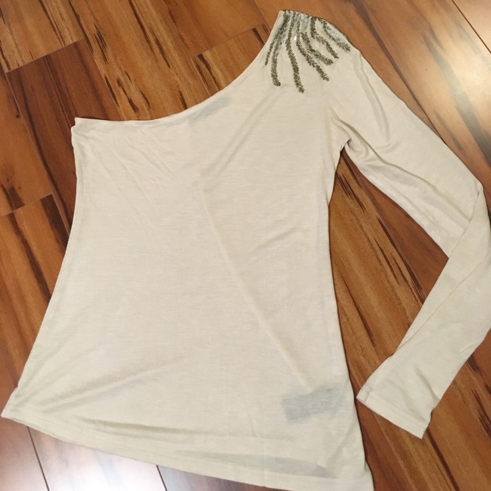 Cream One Shoulder Long sleeve