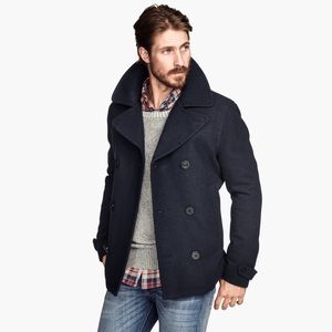 h&m men's black pea coat