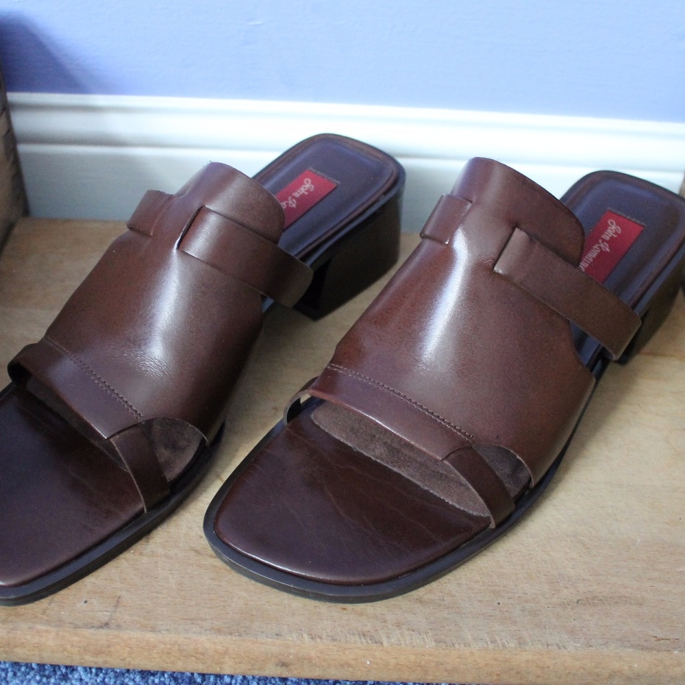 New John Romaine Brown Heeled Slip Ons