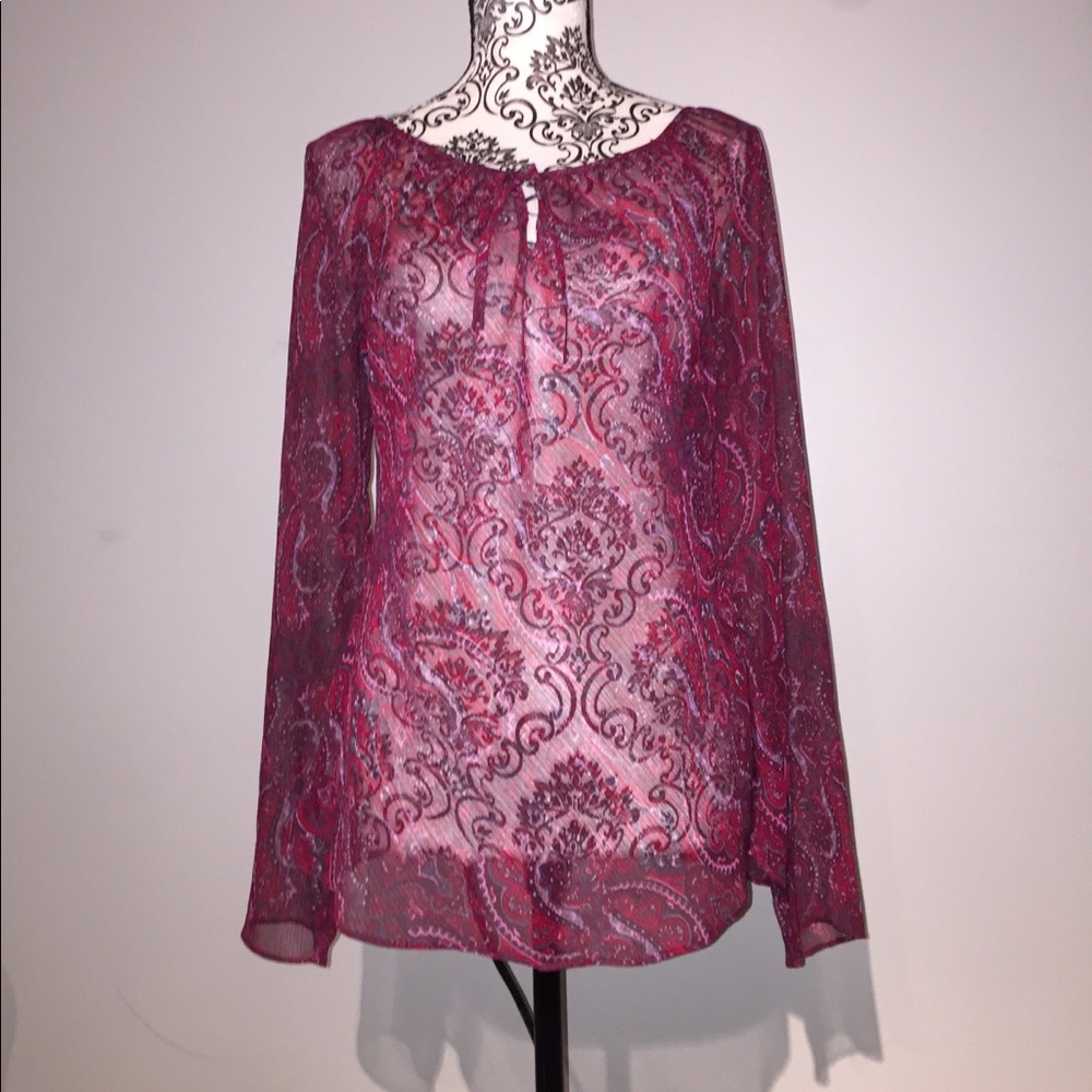 Ann Taylor Sheer Keyhole Blouse