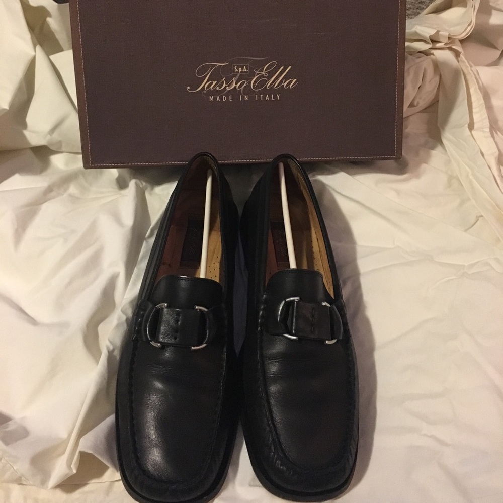 Black leather Tasso Elba Loafers  Made in 🇮🇹
