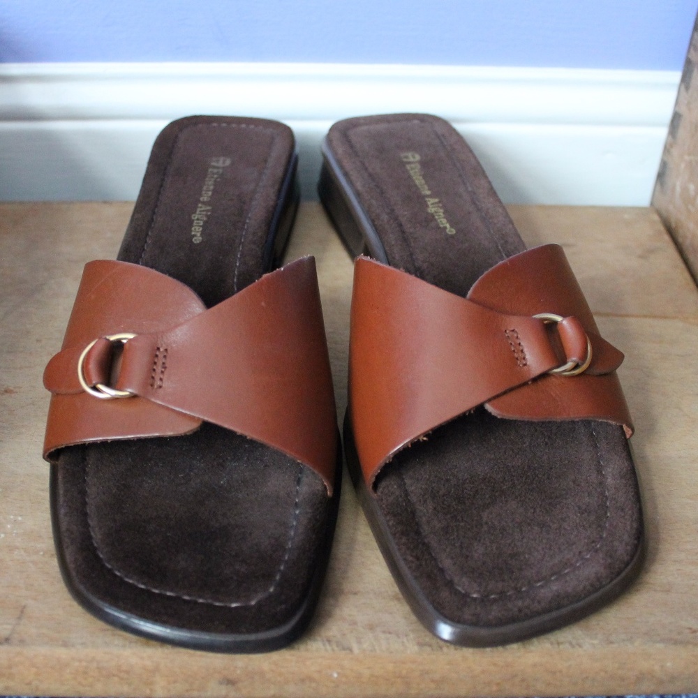 Etienne Aigner Brown Slip On Sandals