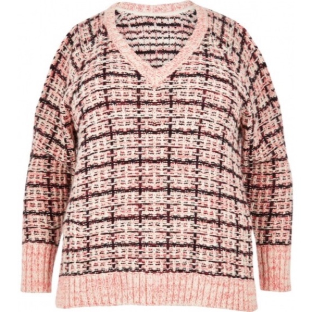River island pink check cold shoulder sweater