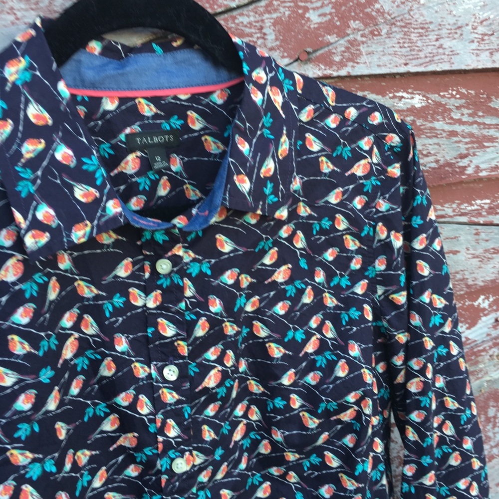 Talbots bird print button down