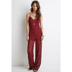 Red Lace Cami Jumpsuit