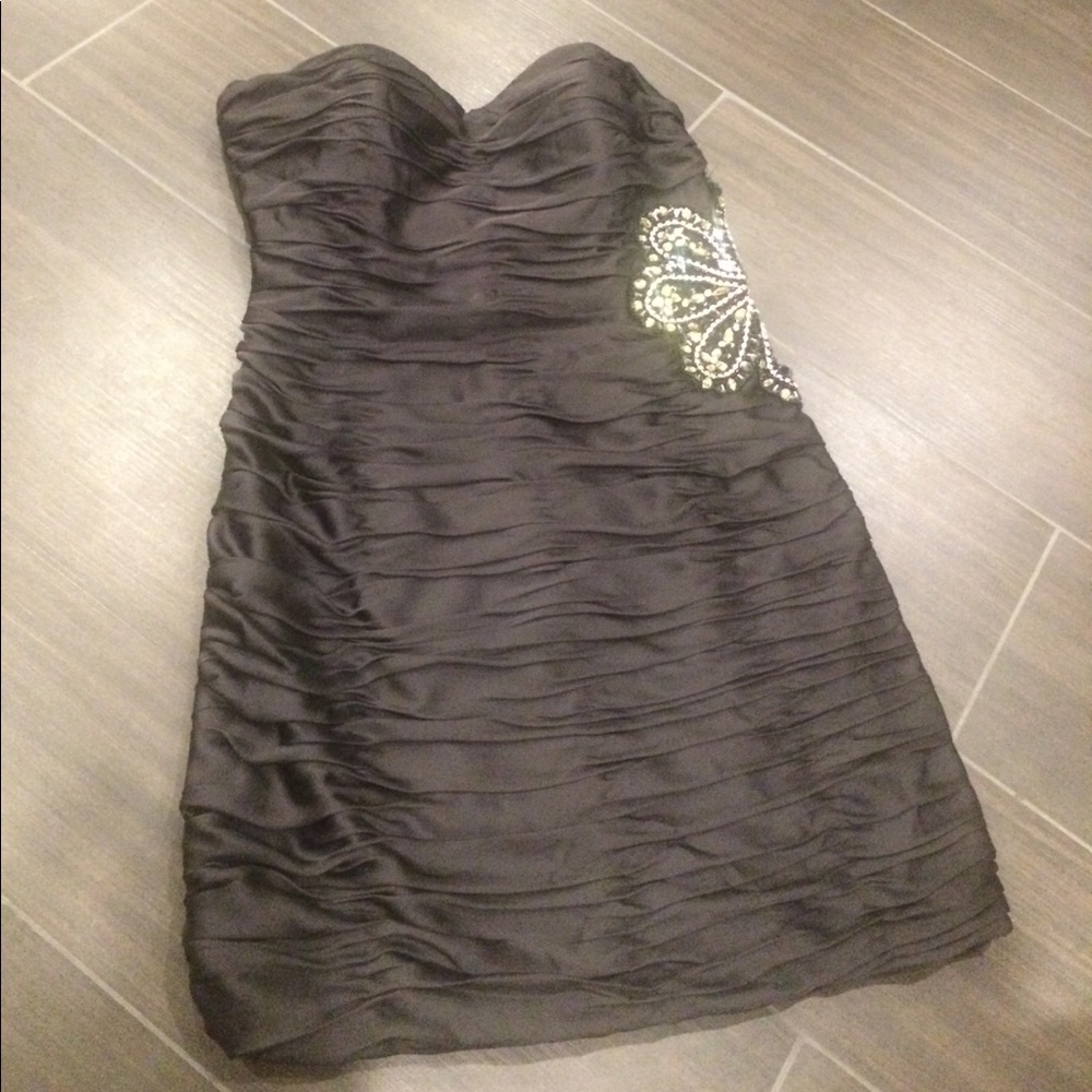 Terani couture strapless cocktail dress.