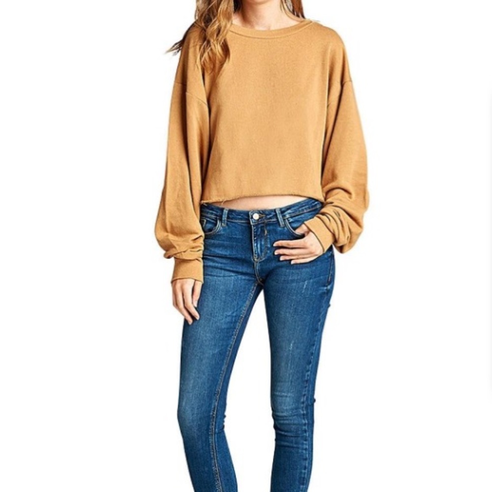 Mustard Yellow Balloon Sleeve Slouchy Sweater - Picture 2 of 3