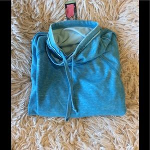 New Womens Green Tea Velour Hoodie Sweatshirt Hood Black Pull Over Medium Large