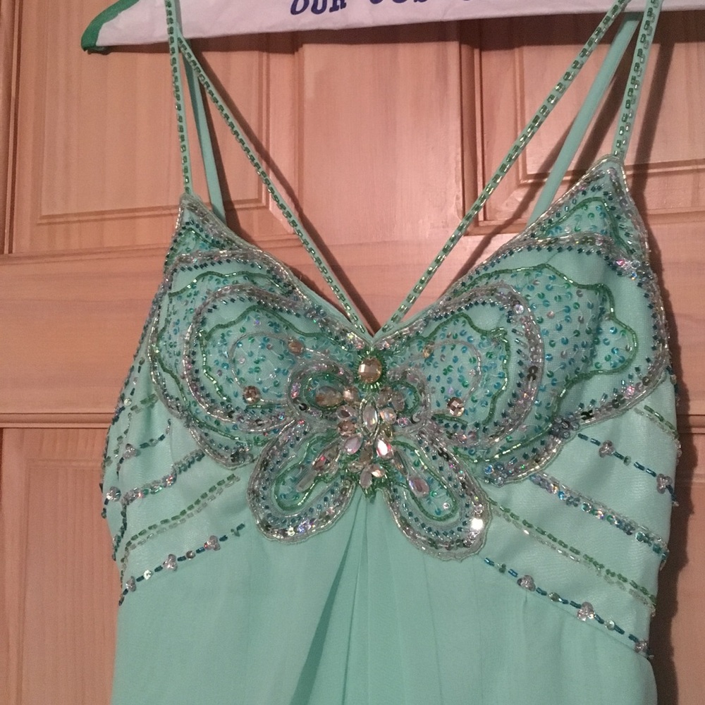 Mint Detailed Back Gown