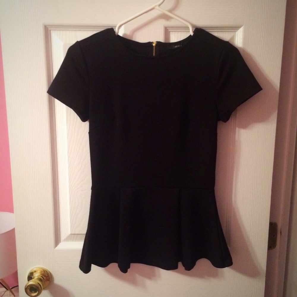Black Peplum Top With Gold Zipper- Size Small!
