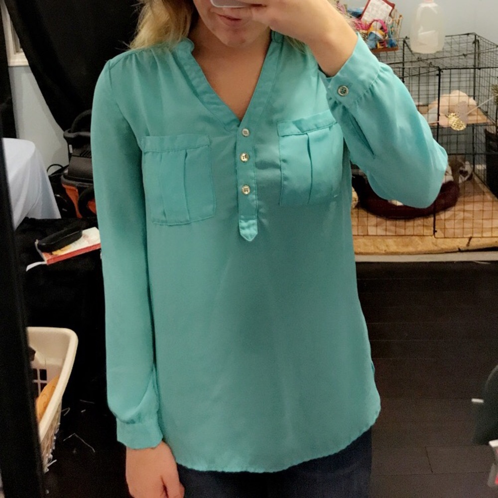 Teal Long Sleeve Silky Shirt