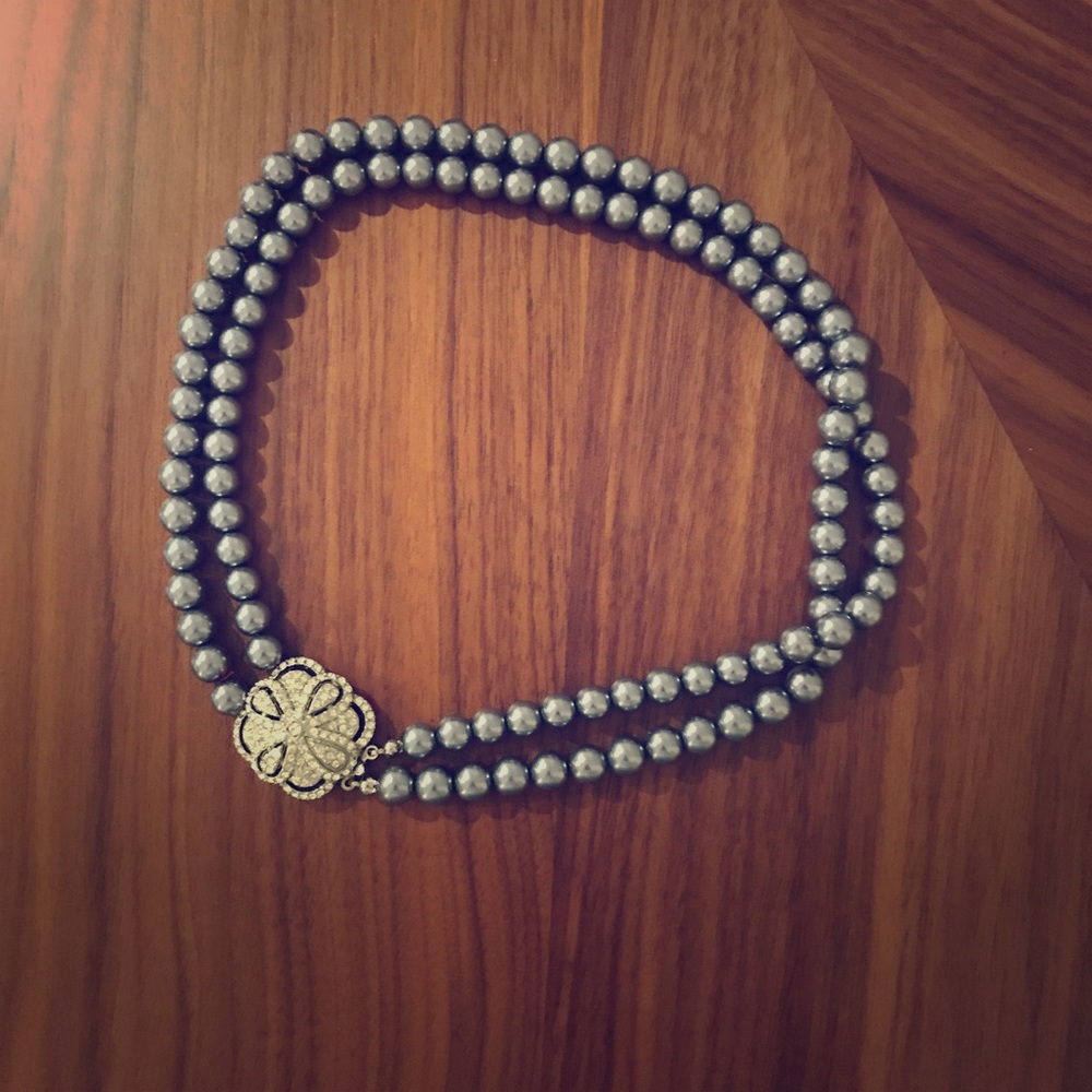 Blue double strand short pearls