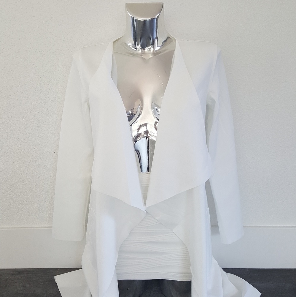 White Pocket Detailed Long Dressy Duster