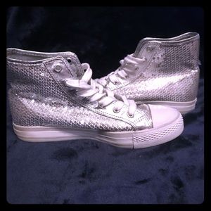 Silver sequins high top tennis shoes