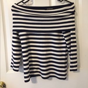 Off the shoulder striped top.