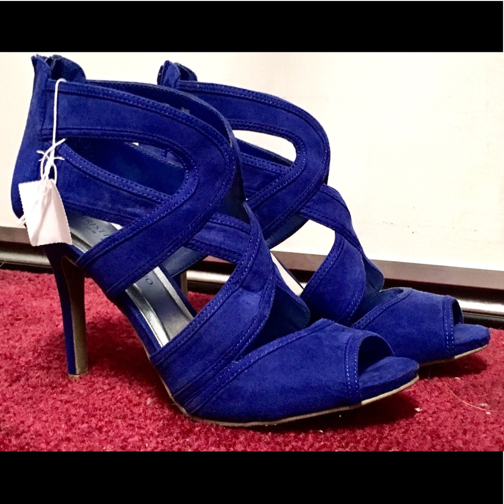 Blue Strappy Suede Heels