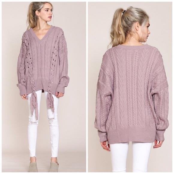 Gorgeous Mauve Lace Up Sweater - Picture 2 of 2