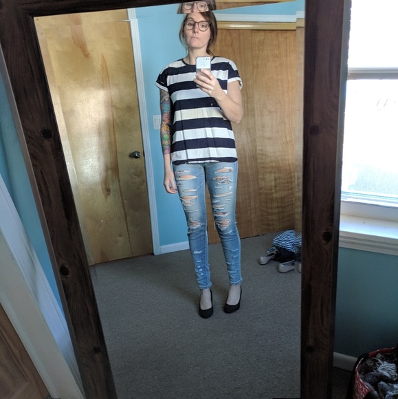 Thick striped navy and white shirt size L - Picture 2 of 2